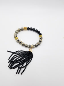 Dalmatian and Black Onyx Beaded Bracelet