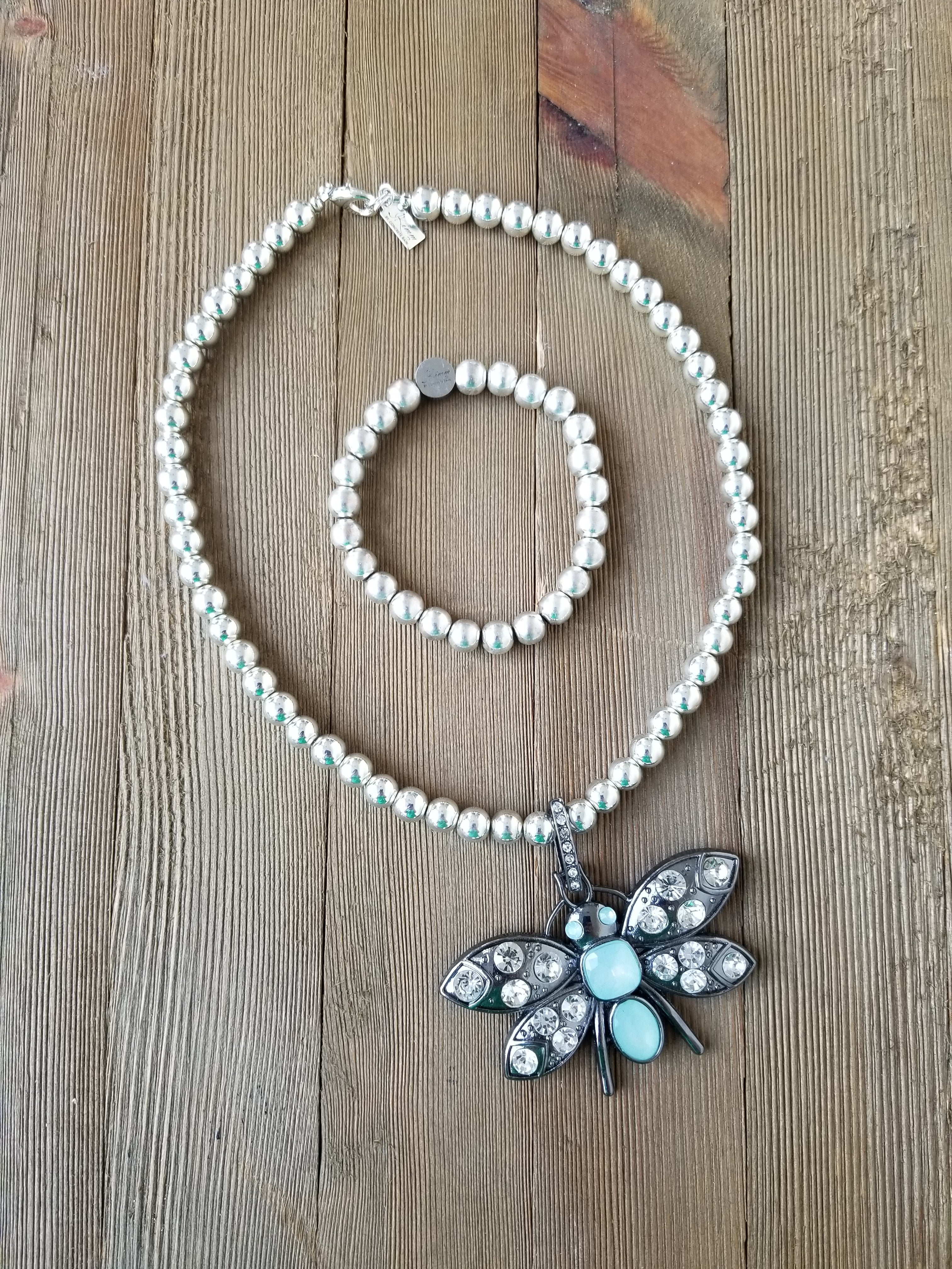 Beautiful Rhinestone Butterfly Necklace and Bracelet