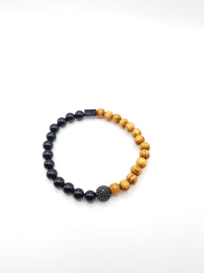 Men's Black Onyx and Wood with Pave Accent Bead