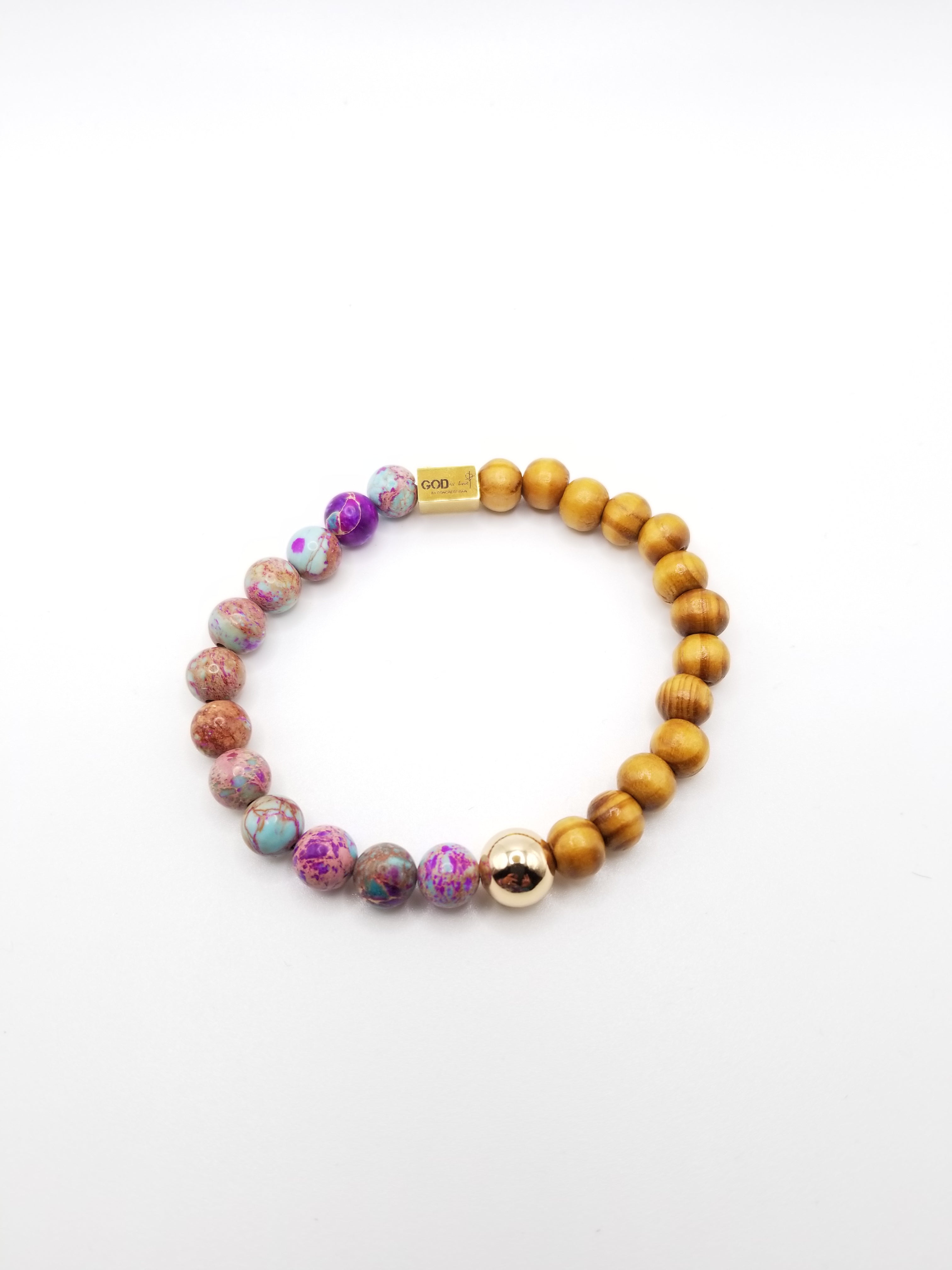Galaxy Jasper, Wood and Gold-Filled Beaded Bracelet