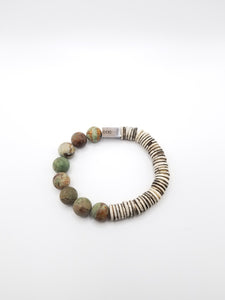 African Opal and Rustic Bone Beaded Bracelet