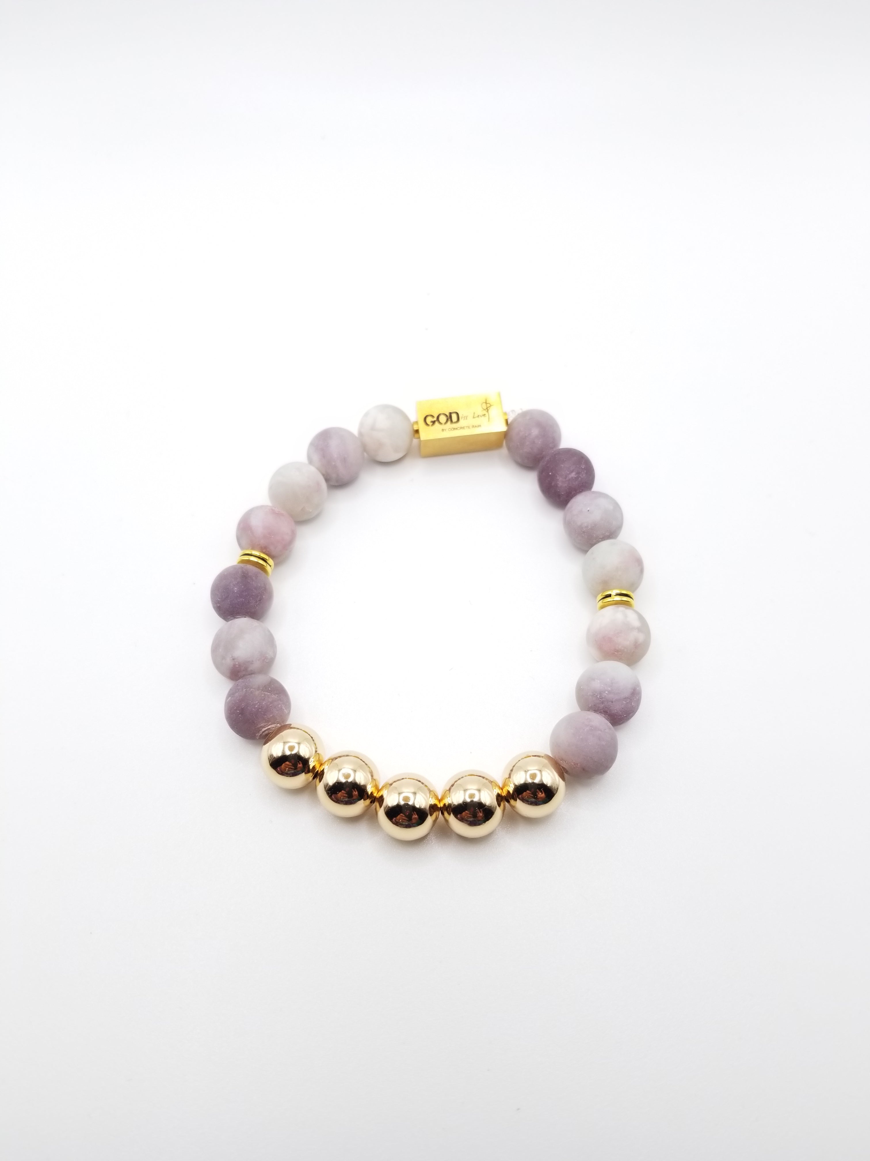 Matted Lilac Gemstone w/ Gold-filled Beaded Bracelet