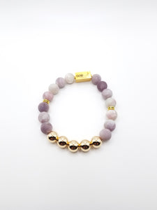 Matted Lilac Gemstone w/ Gold-filled Beaded Bracelet
