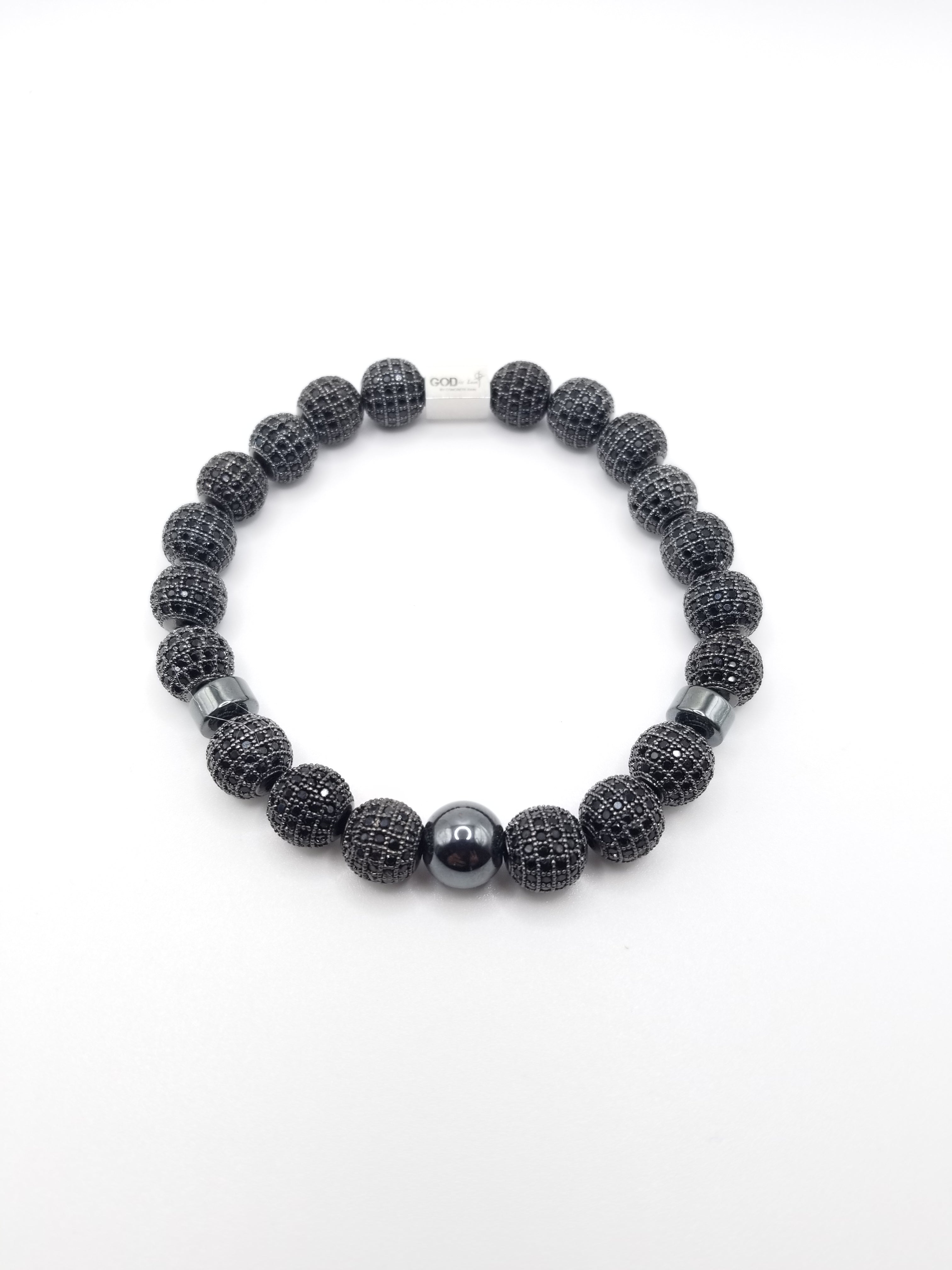 Men's Pave' and Hematite Beaded Bracelet