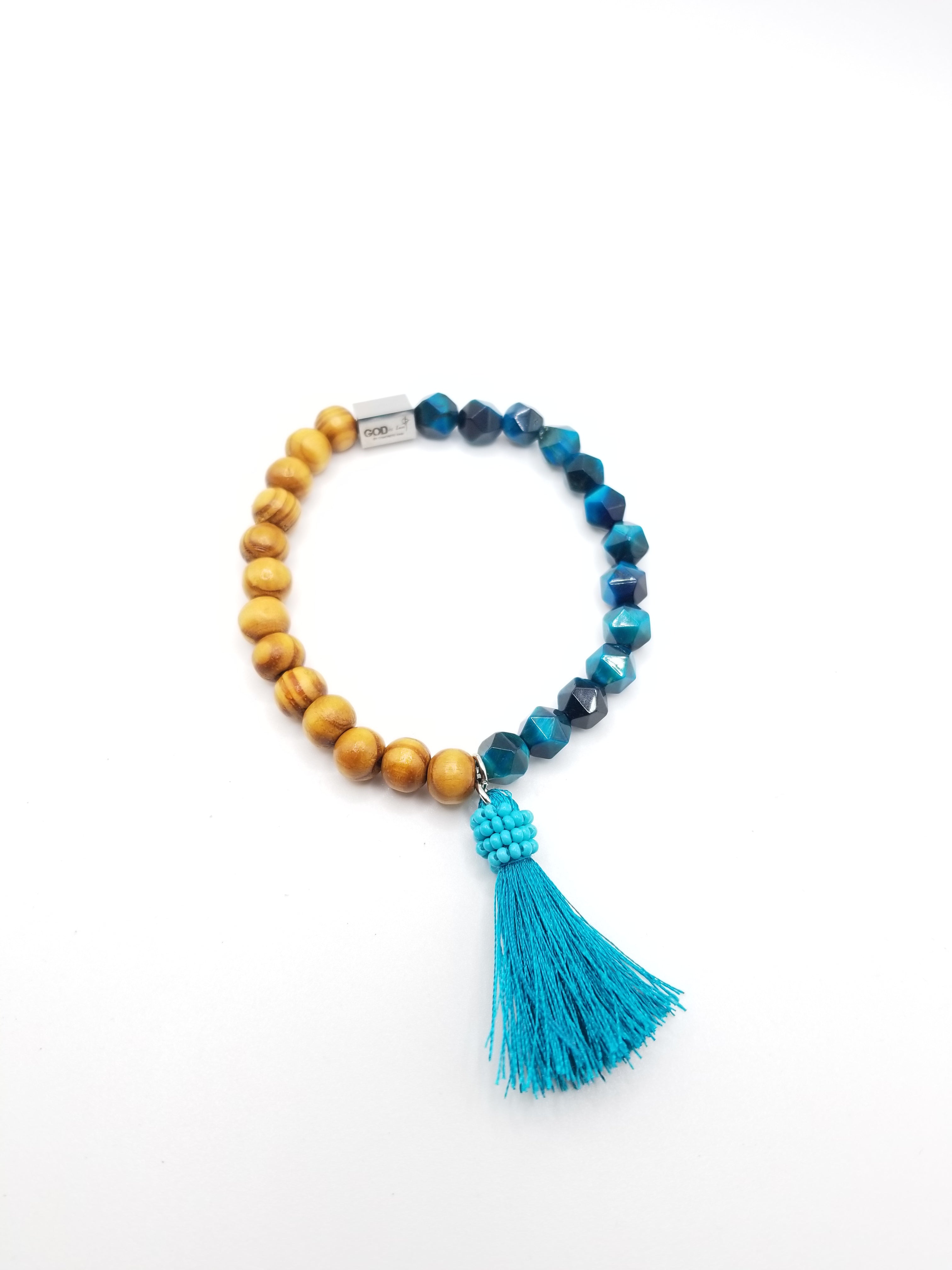 Turquoise Faceted and Wooden Beaded Bracelet