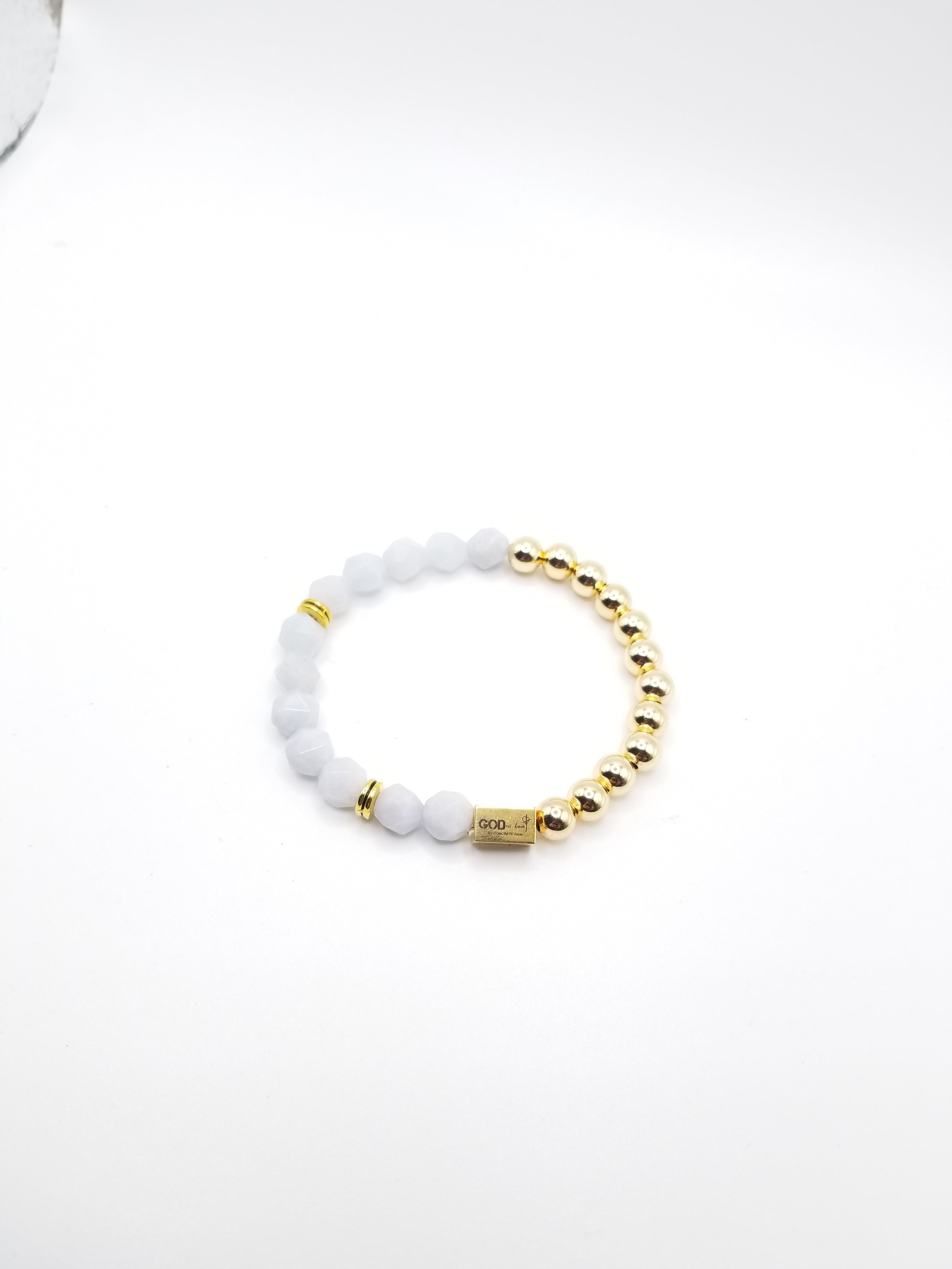 Aquamarine Faceted Agate and Gold-filled Beaded Bracelet