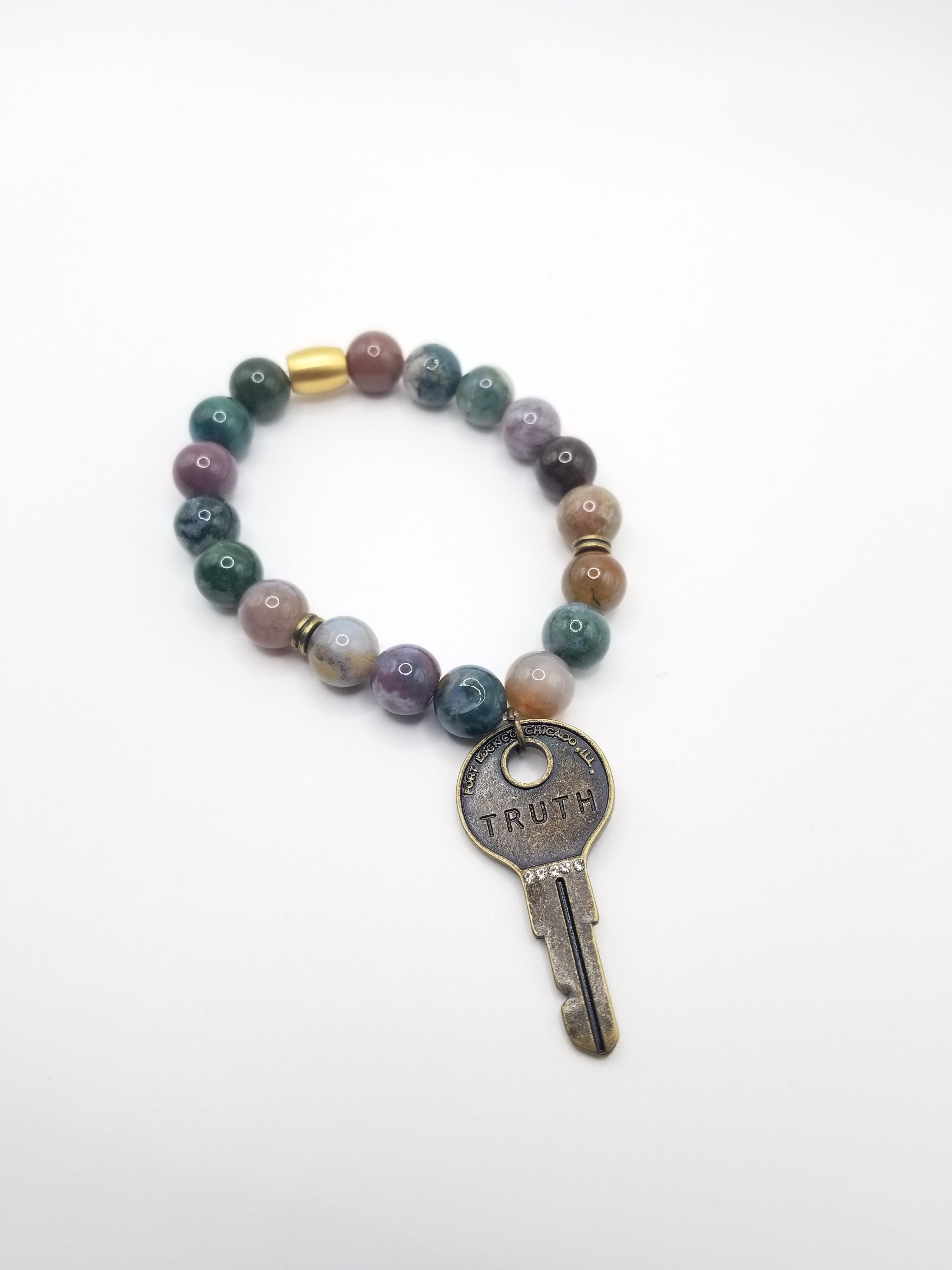 Agate Beaded Bracelet with TRUTH Key Pendant