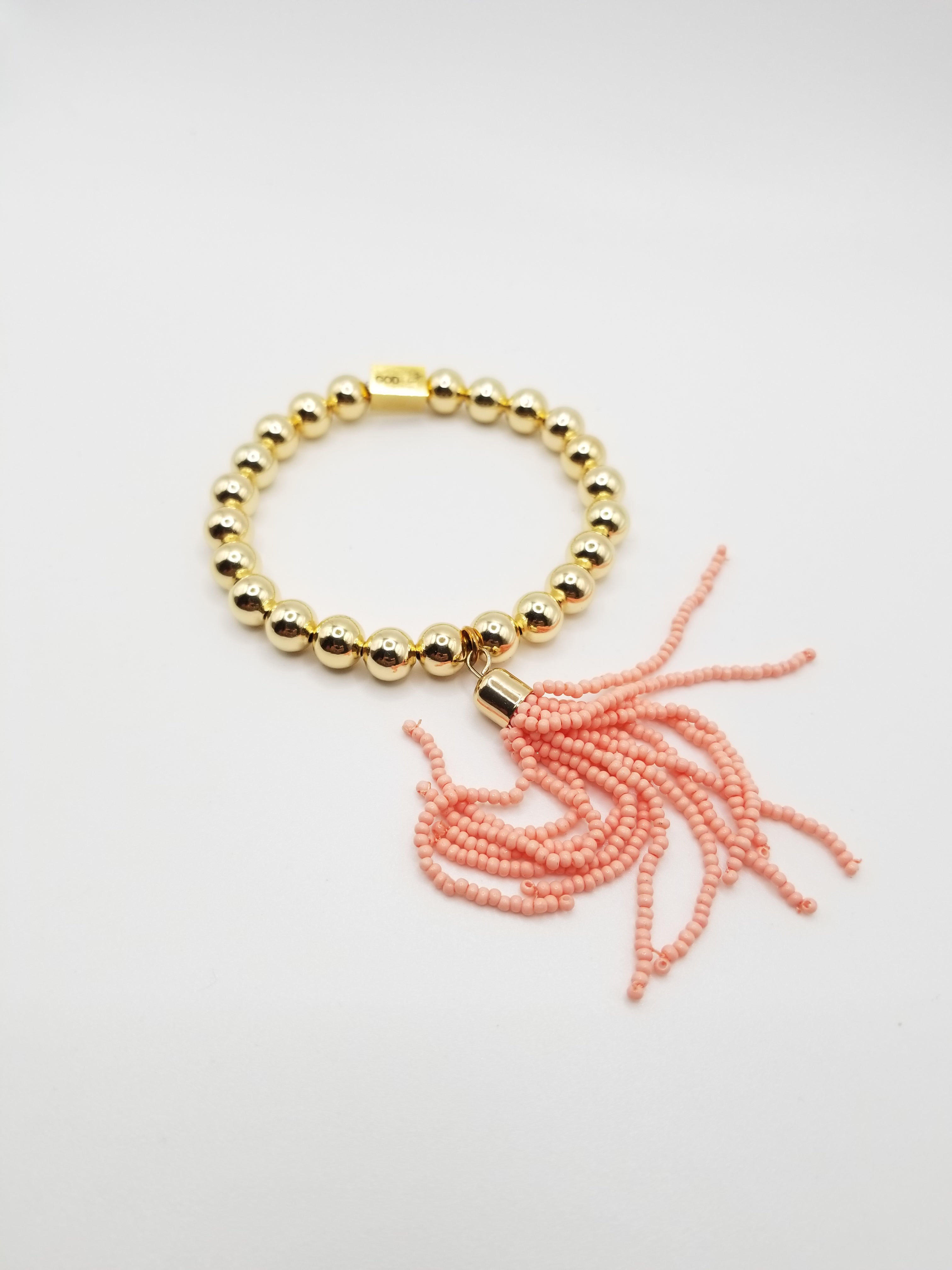 Gold-filled Beaded Bracelet with Peach Tassel