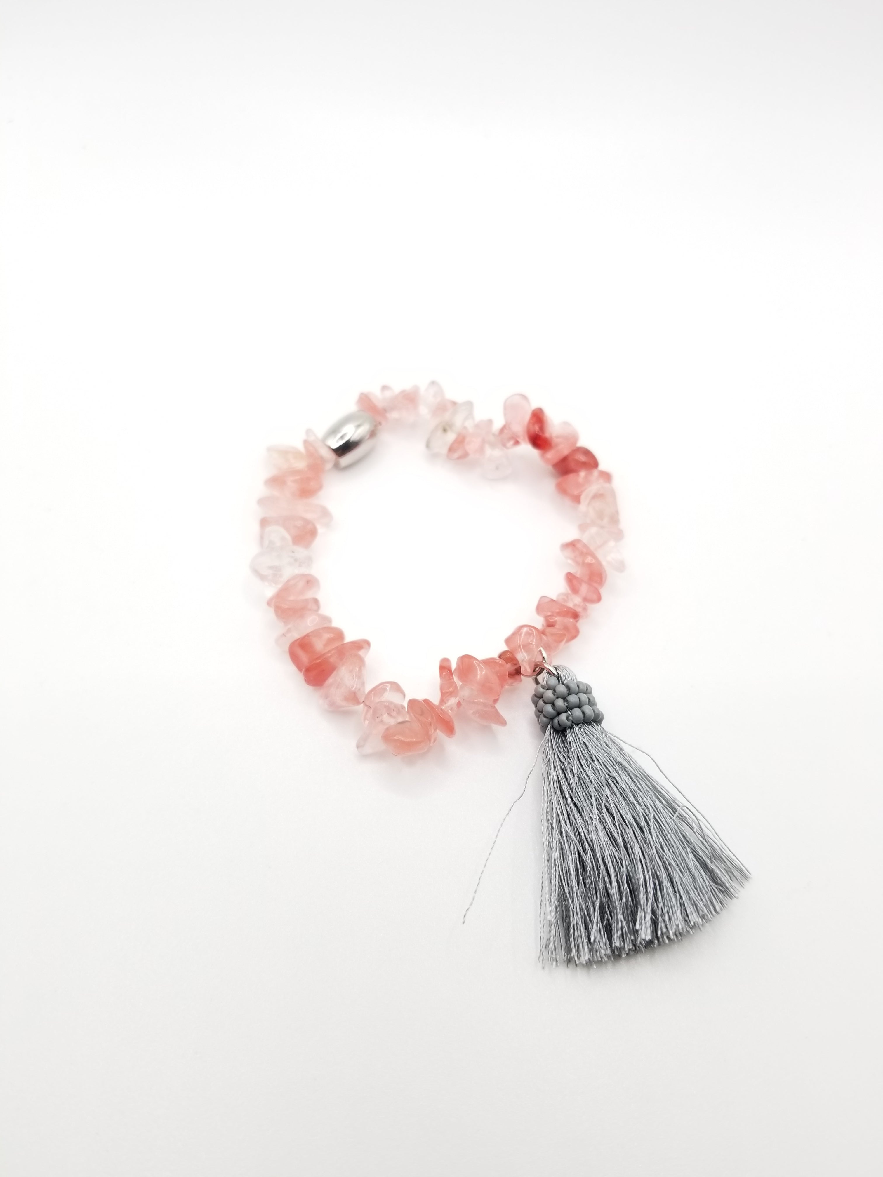 Icey Pink Chipped Beaded Bracelet with Tassel