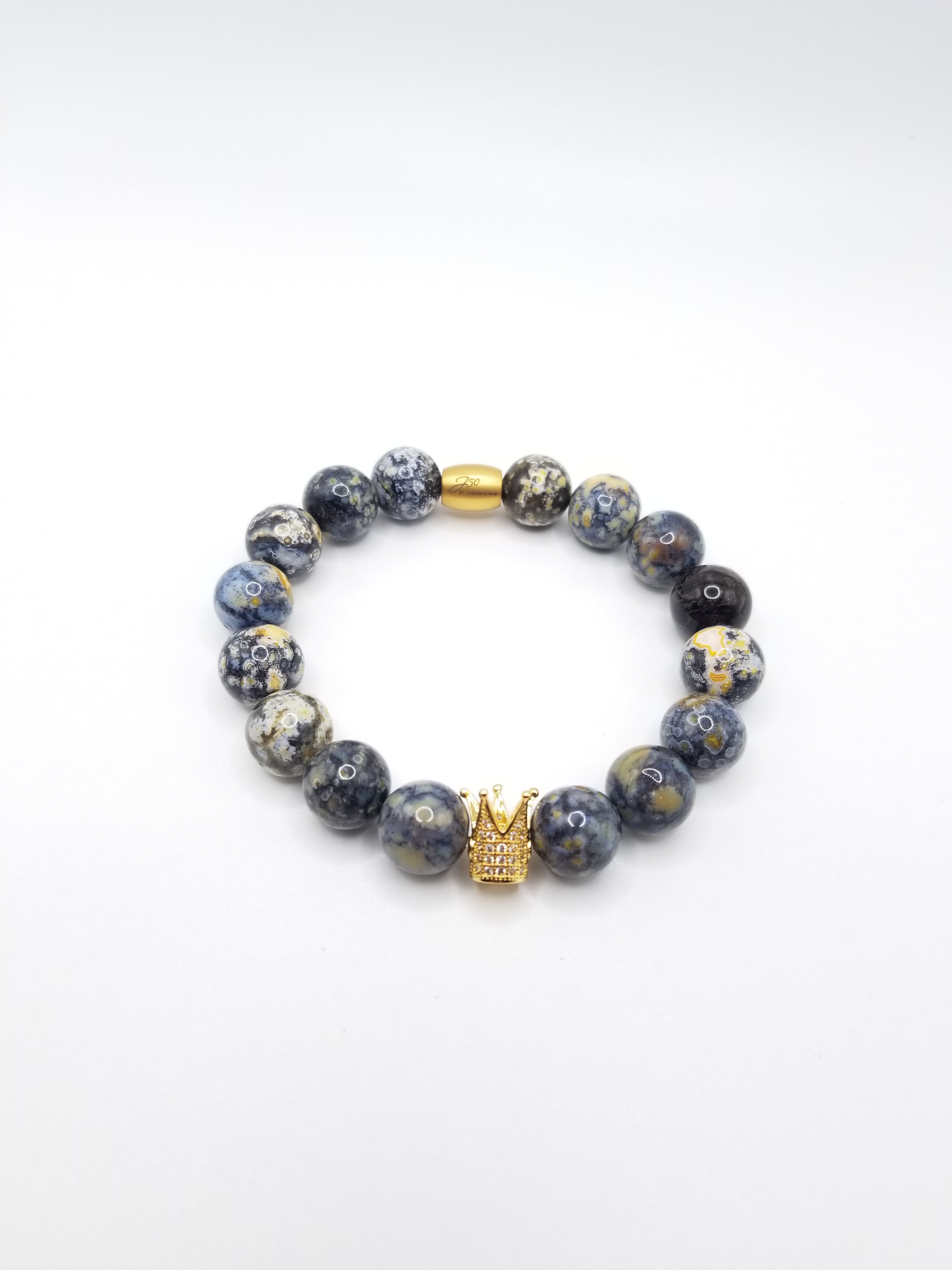 Blue Ocean Jasper Beaded Bracelet with Crown