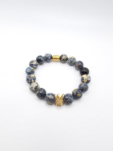 Blue Ocean Jasper Beaded Bracelet with Crown