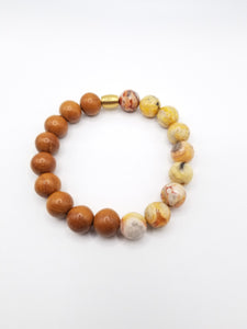 Wood and Crazy Lace Agate Beaded Bracelet