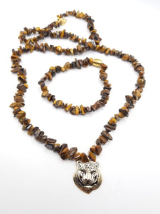 Tigers Eye Chip Beaded Necklace /Bracelet with Tiger Pendant
