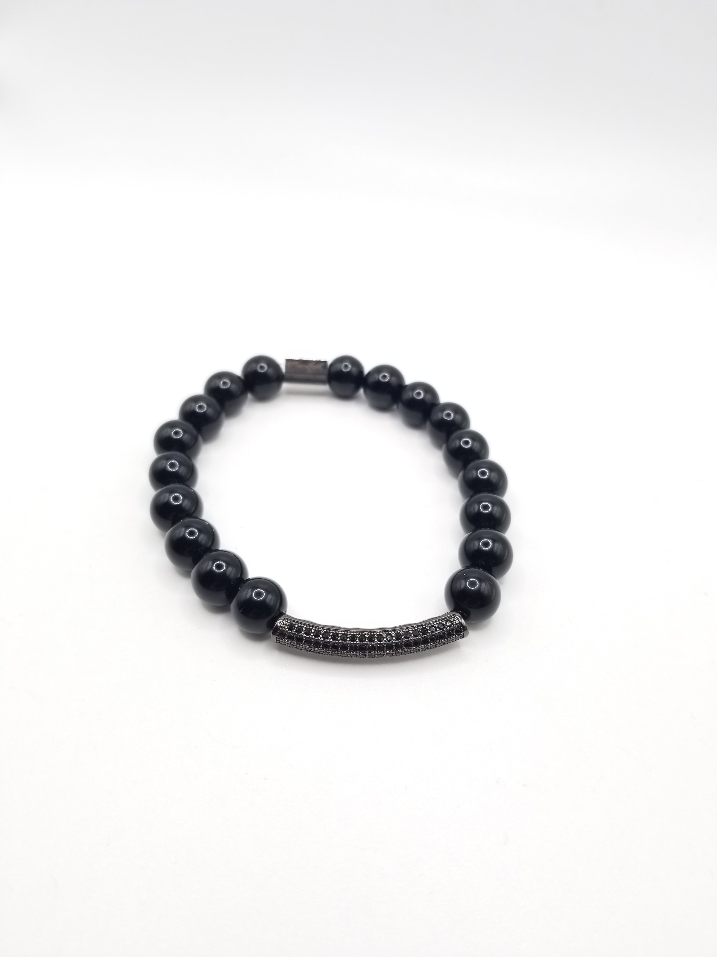Black Onyx with Pave Spacer Beaded Bracelet