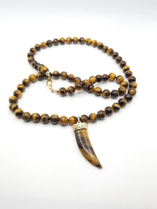 Men's 28" Yellow Tigers Eye Necklace with Italian Horn